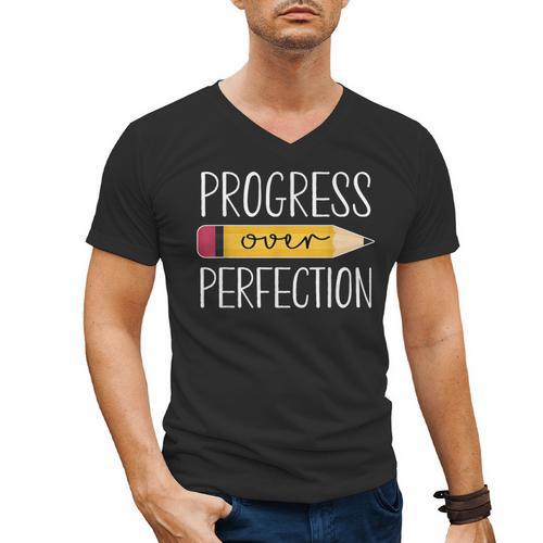 Progress Over Perfection Motivational Back To School Teacher Men's V-Neck T-Shirt - teacherstshirts.com DE