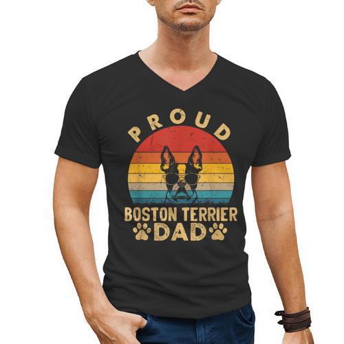Proud Boston Terrier Dad Dog Owner Fathers Day Men Women Kids Men's V-Neck T-Shirt - Bostonterriersmerch.com