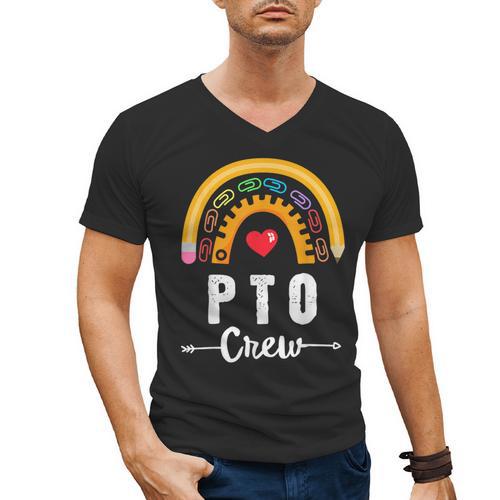 PTO Crew Parent School Volunteer Board Mom Parent Teacher Men's V-Neck T-Shirt - teacherstshirts.com