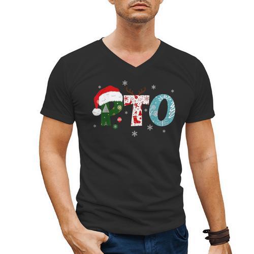 PTO Santa Hat Reindeer Parent Teacher Organization Christmas Men's V-Neck T-Shirt - teacherstshirts.com