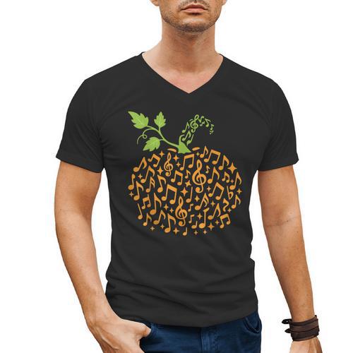 Pumpkin Music Notes Fall Teacher Autumn Halloween Men's V-Neck T-Shirt - teacherstshirts.com DE