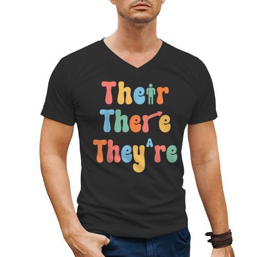 There Their They'Re English Class Grammar Joke Teacher Men's V-Neck T-Shirt - teacherstshirts.com UK