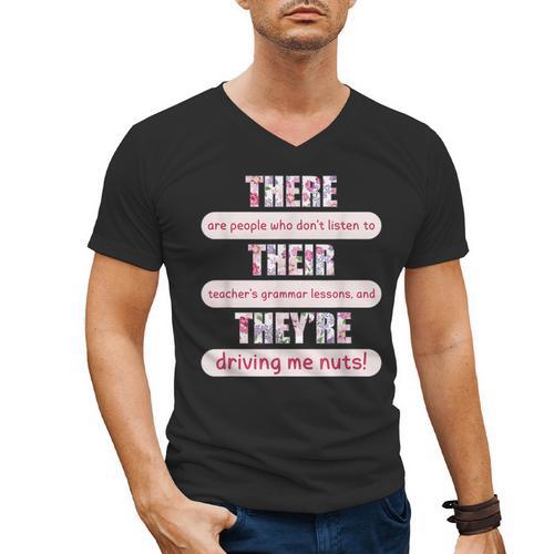 There Their They'Re Teacher English Grammar Police Men's V-Neck T-Shirt - teacherstshirts.com DE