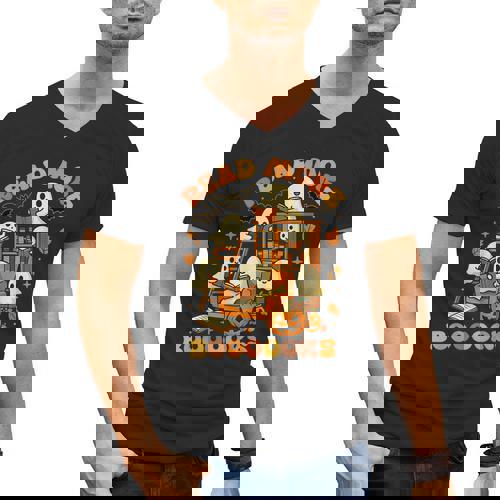 Read More Books Ghost Reading Book Teacher Halloween Men&#x27;s V-Neck T-Shirt - teacherstshirts.com