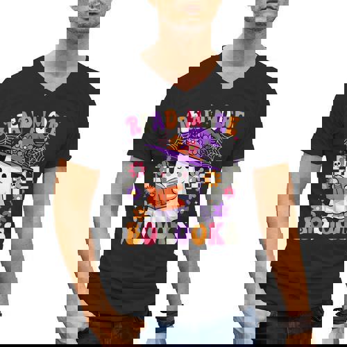 Read More Books Ghost Reading Book Teacher Halloween Men&#x27;s V-Neck T-Shirt - teacherstshirts.com