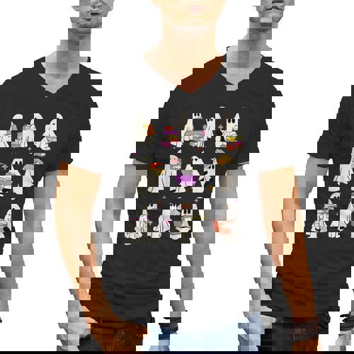 Read More Books Spooky Teacher Halloween Ghost Reading Book Men&#x27;s V-Neck T-Shirt - teacherstshirts.com