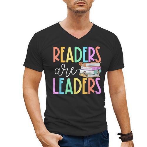 Readers Are Leaders Reading Book Lovers Teacher Women Kids Men's V-Neck T-Shirt - teacherstshirts.com AU