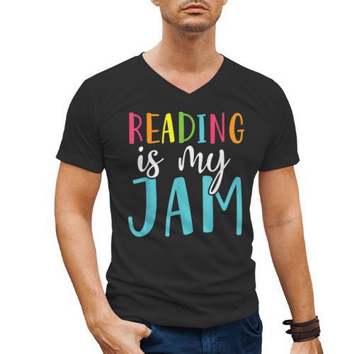 Reading Is My Jam Back To School Teacher Men's V-Neck T-Shirt - teacherstshirts.com AU