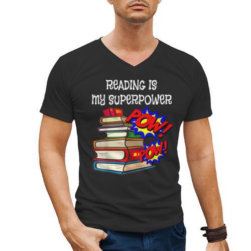 Reading Is My Super Power Superhero Best English Teacher Men's V-Neck T-Shirt - teacherstshirts.com AU