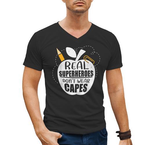 Real Superheroes Wear No Capes Teacher Design Teach Men's V-Neck T-Shirt - teacherstshirts.com DE