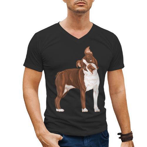 Red Boston Terrier Dog Men's V-Neck T-Shirt - Bostonterriersmerch.com