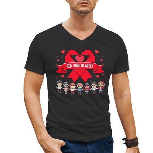 Red Ribbon Week Awareness For Students And Teachers Men Women Girls Kids Men's V-Neck T-Shirt - teacherstshirts.com AU