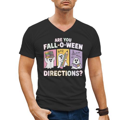 Retro Are You Fall O Ween Directions Teacher Halloween Ghost Men's V-Neck T-Shirt - teacherstshirts.com AU
