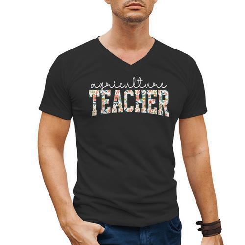 Retro Floral Agriculture Teacher Farmer AG Teacher Team Crew Men's V-Neck T-Shirt - teacherstshirts.com DE