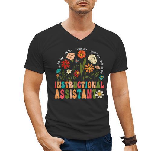 Retro Instructional Assistant Wildflowers Teacher Aide Men's V-Neck T-Shirt - teacherstshirts.com