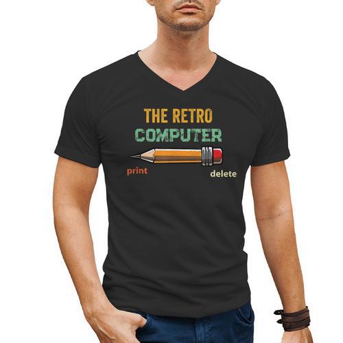 Retro Old-School Computer Pencil Tech Teacher Men's V-Neck T-Shirt - teacherstshirts.com AU