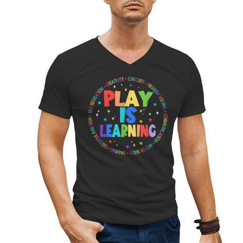 Retro Play Is Learning Teacher Back To School Men's V-Neck T-Shirt - teacherstshirts.com AU