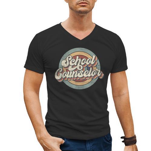 Retro School Counselor Back To School Teacher Squad Crew Men's V-Neck T-Shirt - teacherstshirts.com AU