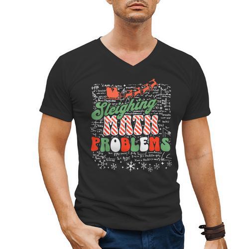 Retro Sleighing Math Problems Santa Math Teacher Christmas Men's V-Neck T-Shirt - teacherstshirts.com DE