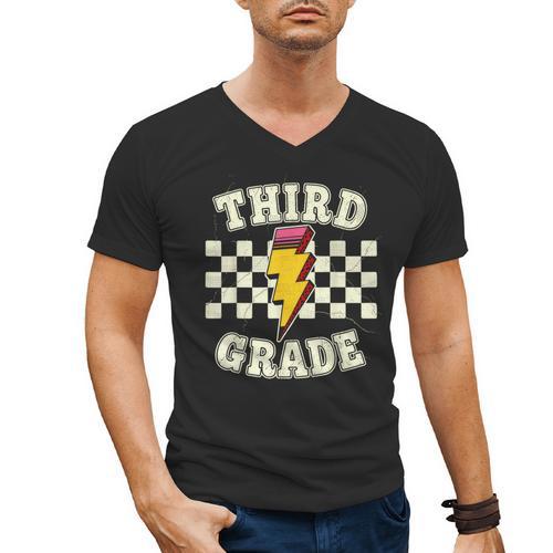 Retro Third Grade Teacher Lightning Bolt Pencil Teacher Kids Men's V-Neck T-Shirt - teacherstshirts.com CA