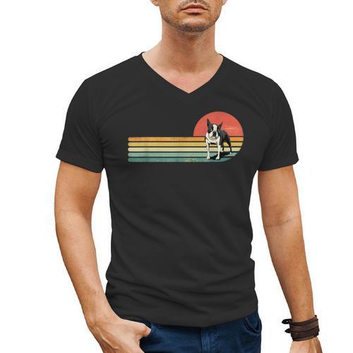 Retro Vintage Boston Terrier Dog Lover Boston Terrier Mom Men's V-Neck T-Shirt - Bostonterriersmerch.com