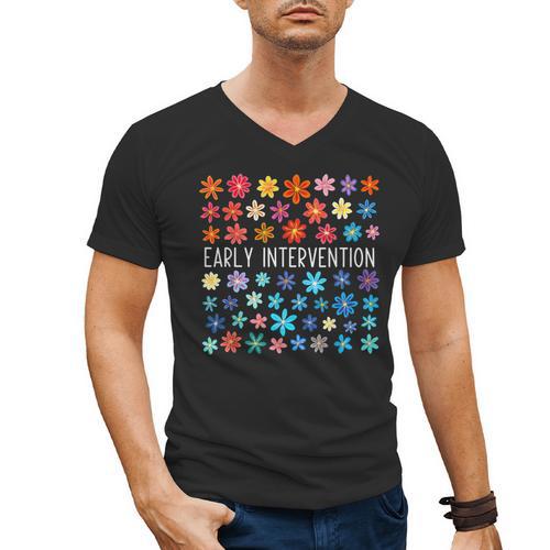 Retro Wildflower Early Intervention Teacher Interventionist Men's V-Neck T-Shirt - teacherstshirts.com CA