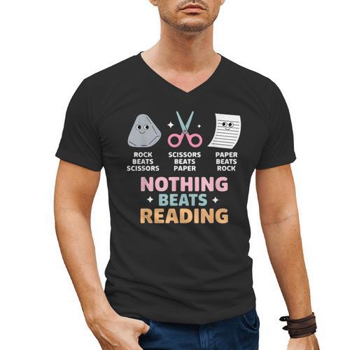 Rock Paper Scissors Teacher Librarian Nothing Beats Reading Men's V-Neck T-Shirt - teacherstshirts.com CA