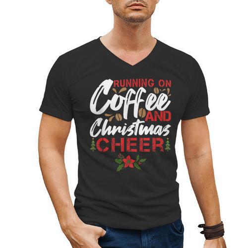 Running On Coffee And Christmas Cheer Lover Teacher For Men Women Kids Men's V-Neck T-Shirt - teacherstshirts.com AU