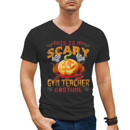 This Is My Scary Gym Teacher Costume Pumpkin Halloween Men Women Men's V-Neck T-Shirt - teacherstshirts.com AU