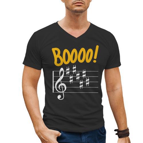 Scary Key Signature Boo Music Halloween Musician Teacher Men Women Men's V-Neck T-Shirt - teacherstshirts.com CA