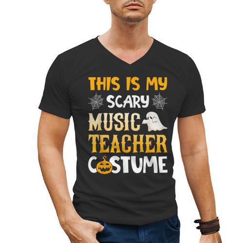 This Is My Scary Music Teacher Halloween Costumes Pajama Men's V-Neck T-Shirt - teacherstshirts.com CA