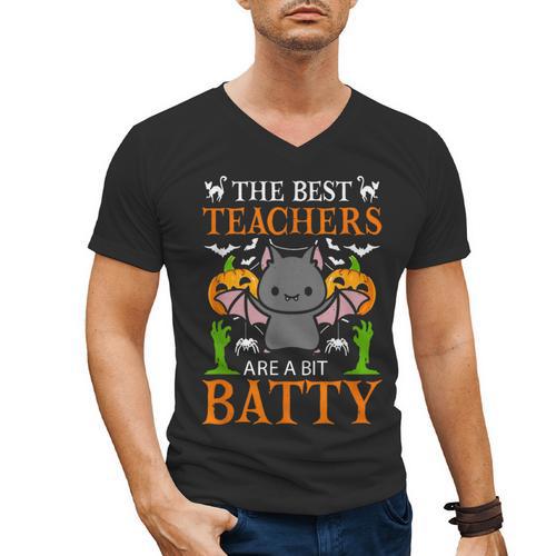 School Teacher A Bit Batty Teaching Bat Halloween Costume Men's V-Neck T-Shirt - teacherstshirts.com CA