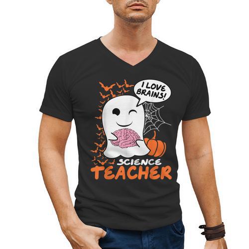 Science Teacher Cute Ghost Halloween Teacher Men Women Men's V-Neck T-Shirt - teacherstshirts.com DE