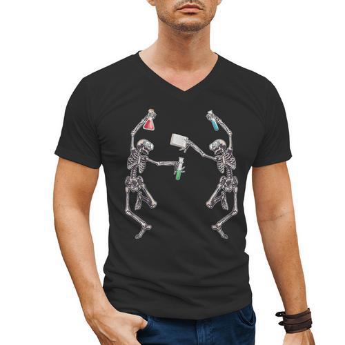 Science Teacher Dancing Skeleton Halloween Chemist Scientist Men's V-Neck T-Shirt - teacherstshirts.com