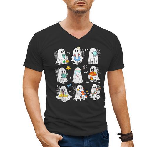 Science Teacher Ghost Laboratory Halloween Teacher Men's V-Neck T-Shirt - teacherstshirts.com UK