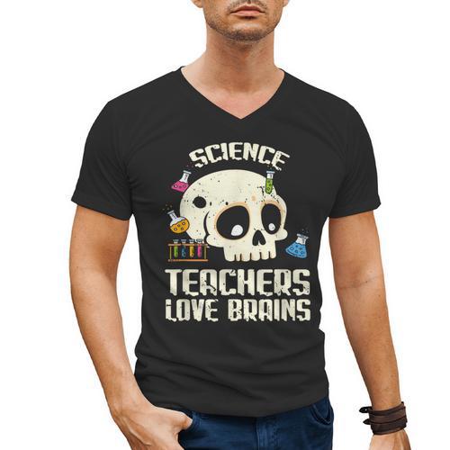 Science Teachers Love Brains Teachers Halloween Men's V-Neck T-Shirt - teacherstshirts.com UK