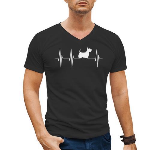 Scottish Terrier Dog Heartbeat Scottie Dog Lover T-Shirt Men's V-Neck T-Shirt - Bostonterriersmerch.com