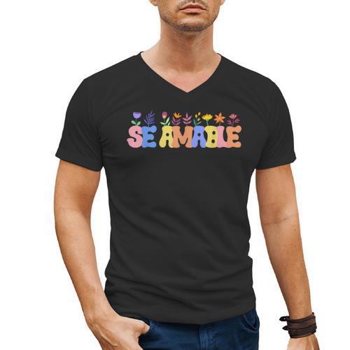 Se Amable Be Kind In Spanish Groovy Teacher Flowers Men's V-Neck T-Shirt - teacherstshirts.com CA