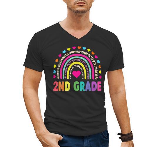Second Grade Rainbow Girls Boys Teacher Team 2nd Grade Squad Men's V-Neck T-Shirt - teacherstshirts.com CA
