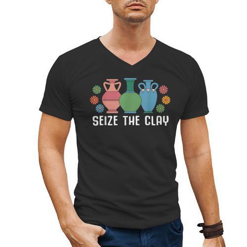 Seize The Clay Pottery Teacher Ceramics Potter Maker Men's V-Neck T-Shirt - teacherstshirts.com AU
