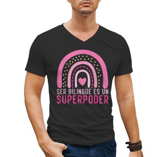 Ser Bilingue Es Un Superpoder Spanish Teacher Esl Teacher Men's V-Neck T-Shirt - teacherstshirts.com UK