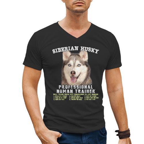 Siberian Husky Professional Human Trainer Men's V-Neck T-Shirt - Bostonterriersmerch.com