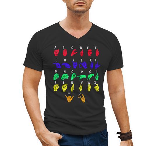 Sign Language Alphabet For ASL Interpreter Deaf Teacher Stud For Men Women Girls Kids Men's V-Neck T-Shirt - teacherstshirts.com