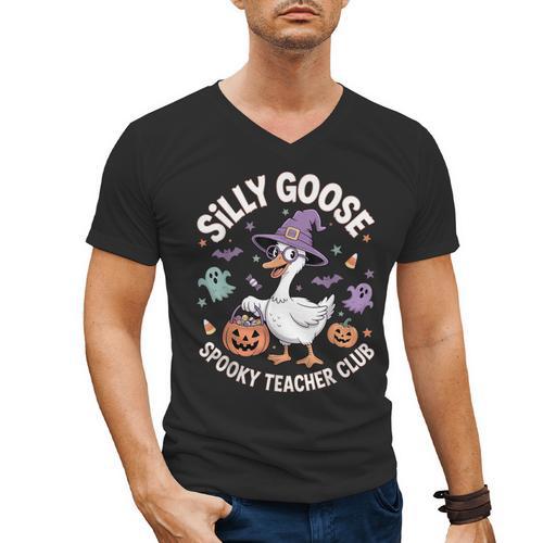 Silly Goose Spooky Teacher Club Halloween Witch Ghost Men's V-Neck T-Shirt - teacherstshirts.com UK