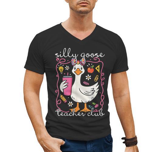 Silly Goose Teacher Club Animal Lover Groovy Teacher Men's V-Neck T-Shirt - teacherstshirts.com AU