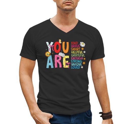 You Are Smart Brave Strong Kind Loved Motivation Teacher Kid Men's V-Neck T-Shirt - teacherstshirts.com AU