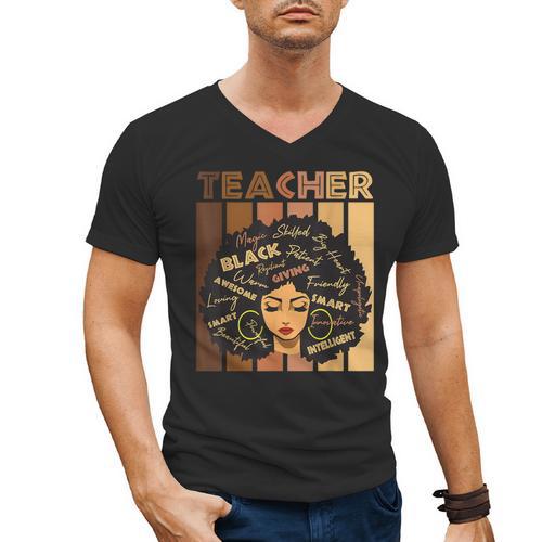 Smart Teacher Afro Girl Melanin African American Wowen Men's V-Neck T-Shirt - teacherstshirts.com AU