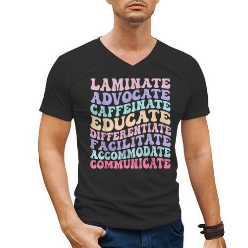 Sped Caffeinate Advocate Laminate Educate Teacher Men's V-Neck T-Shirt - teacherstshirts.com CA