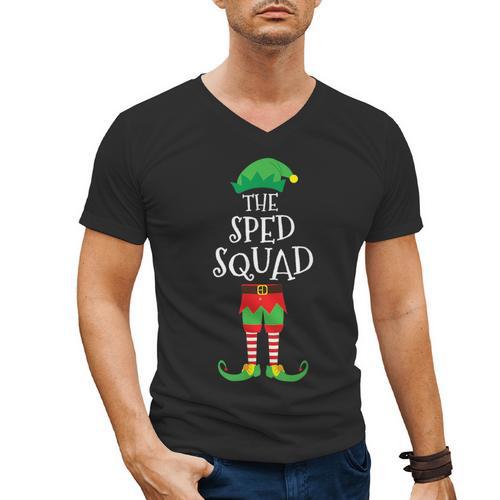 SPED Squad Elf Teacher Matching Christmas Party Pajama Men's V-Neck T-Shirt - teacherstshirts.com AU