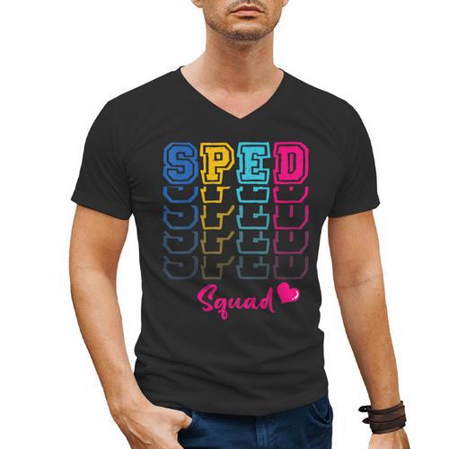 SPED Squad Proud Special Education Para Teacher Colorful Men's V-Neck T-Shirt - teacherstshirts.com